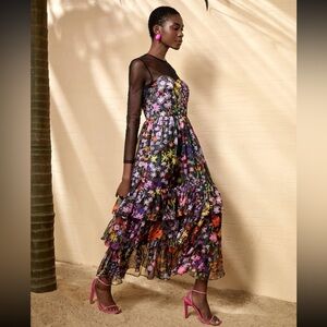 Floral mesh top/sleeve dress